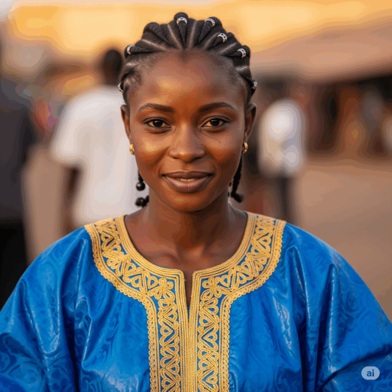 Illustration : une femme souriante, en tenue traditionnelle