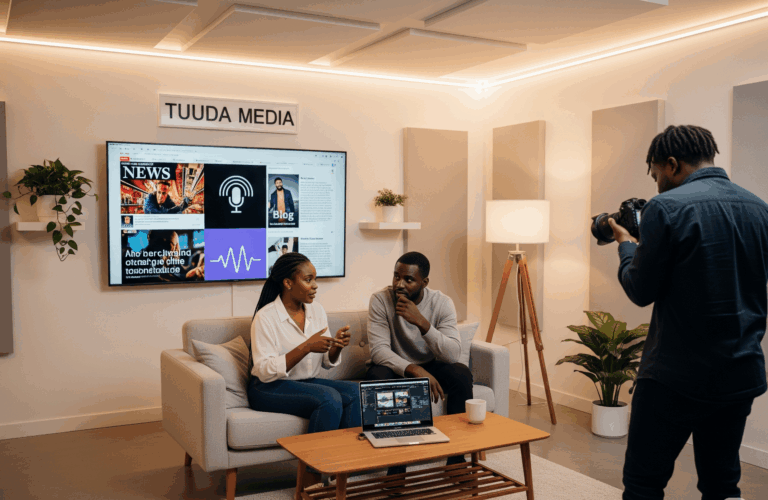 Illustration TUUDA Media : un plateau de tournage aux couleurs de TUUDA Media