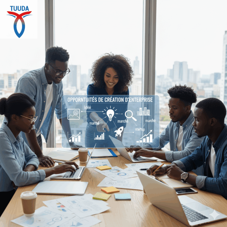 Illustration : une équipe étudie des opportunités de création d'entreprise