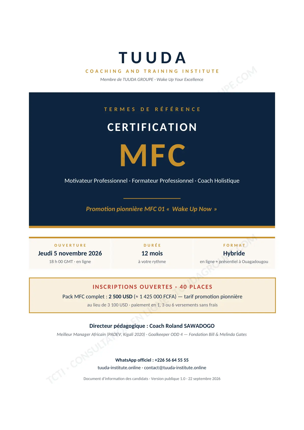 Termes de référence de la Certification MFC, page 1 sur 42 : couverture