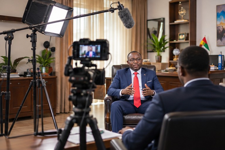 Illustration : tournage de l'interview d'un directeur d'entreprise dans son bureau