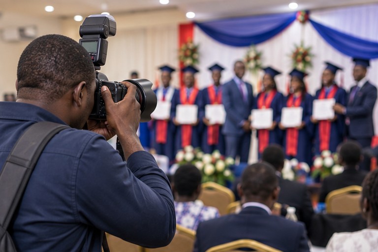 Illustration : un photographe couvre une cérémonie de remise de diplômes
